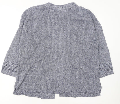 Lands' End Women's Blue Knit Open Cardigan Size M Linen Cotton