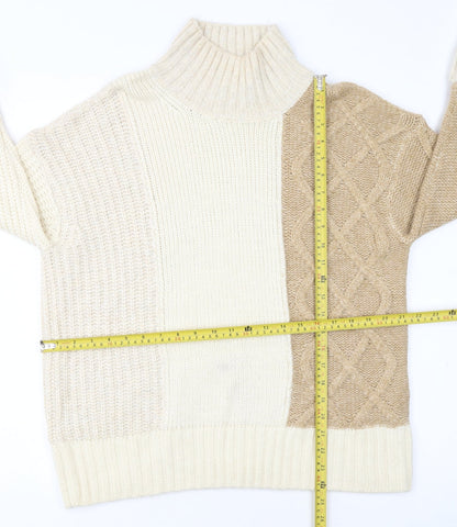 Marks and Spencer Womens Beige Roll Neck Cable-Knit Jumper M