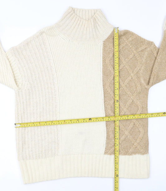 Marks and Spencer Womens Beige Roll Neck Cable-Knit Jumper M