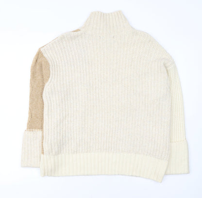 Marks and Spencer Womens Beige Roll Neck Cable-Knit Jumper M