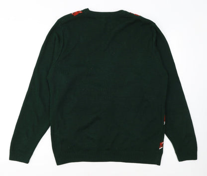 Run & Fly Men's Green Fox Pattern Knit Jumper Size L