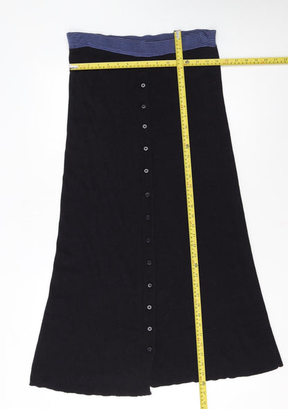 Planet Women’s Black A-Line Knit Midi Skirt Size M Button Front
