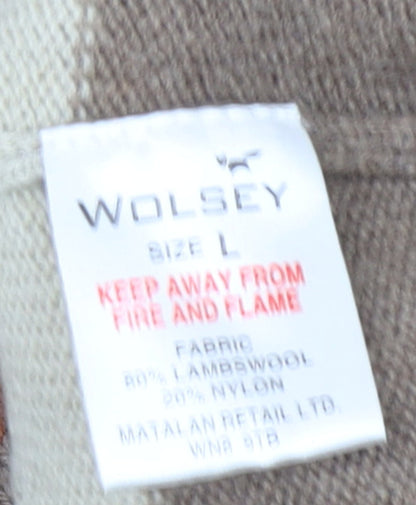 Wolsey Mens Brown Striped Lambswool Crew Neck Jumper Size L