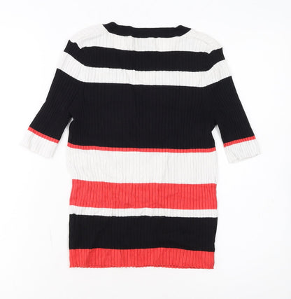 River Island Women's Multicoloured Striped V-Neck Knit Jumper Size 10