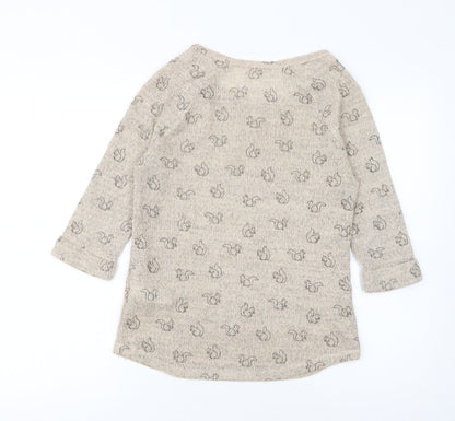 New Look Women Beige Animal Print 3/4 Sleeve Pullover Jumper Size 10