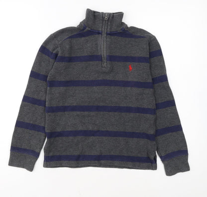 Ralph Lauren Boys Grey Striped 1/4 Zip Knit Sweatshirt Size 8 Years