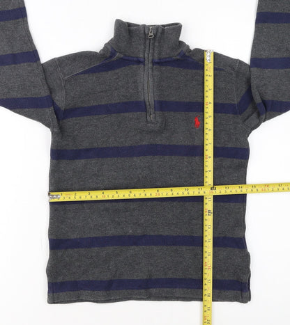 Ralph Lauren Boys Grey Striped 1/4 Zip Knit Sweatshirt Size 8 Years