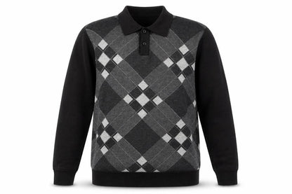 Smith & Taylor Men's Black Argyle Long Sleeve Polo - Size M
