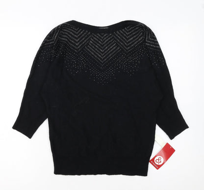 89th & Madison Womens Black Rhinestone Pullover Jumper Size S