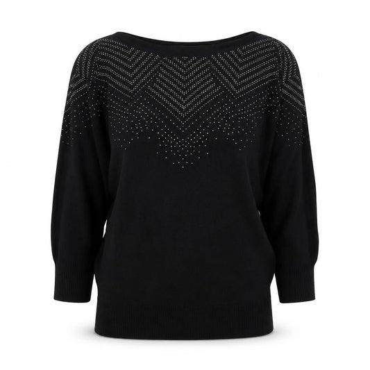 89th & Madison Womens Black Rhinestone Pullover Jumper Size S