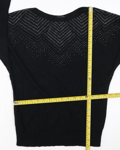 89th & Madison Womens Black Rhinestone Pullover Jumper Size S