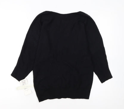89th & Madison Womens Black Rhinestone Pullover Jumper Size S