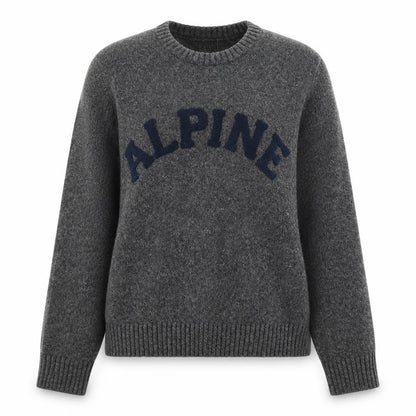 H&M Women Grey Wool Blend Pullover Jumper XL Crew Neck Alpine Logo