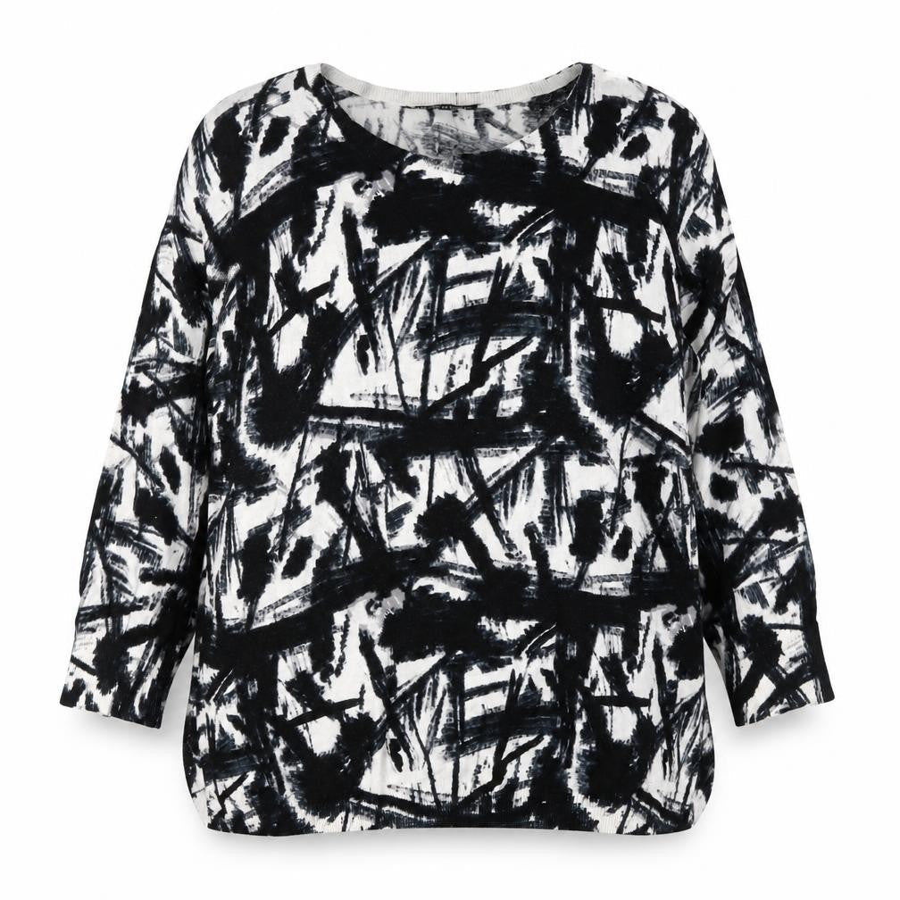Betty Jackson Black Womens Black Art Print Cotton Pullover Jumper Size 20