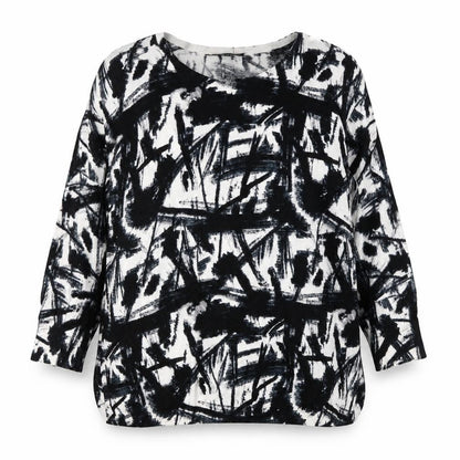 Betty Jackson Black Womens Black Art Print Cotton Pullover Jumper Size 20