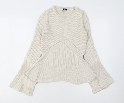 Topshop Women Ivory Ribbed Knit Flared Sleeve Jumper Size 6