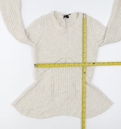 Topshop Women Ivory Ribbed Knit Flared Sleeve Jumper Size 6