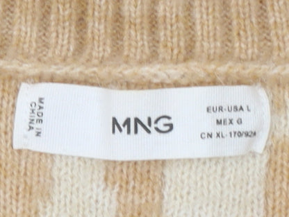 MNG Women’s Beige Animal Print Knit Sleeveless Vest Jumper L