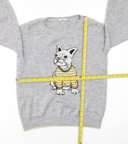 Tu Women Grey Dog Print Jumper Size 12 Acrylic Knit Pullover