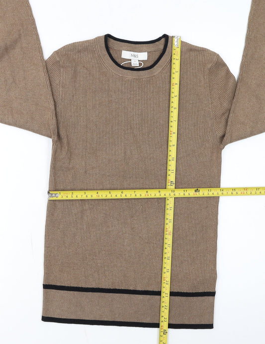 Marks and Spencer Women’s Beige Ribbed Crew Neck Jumper Size 12
