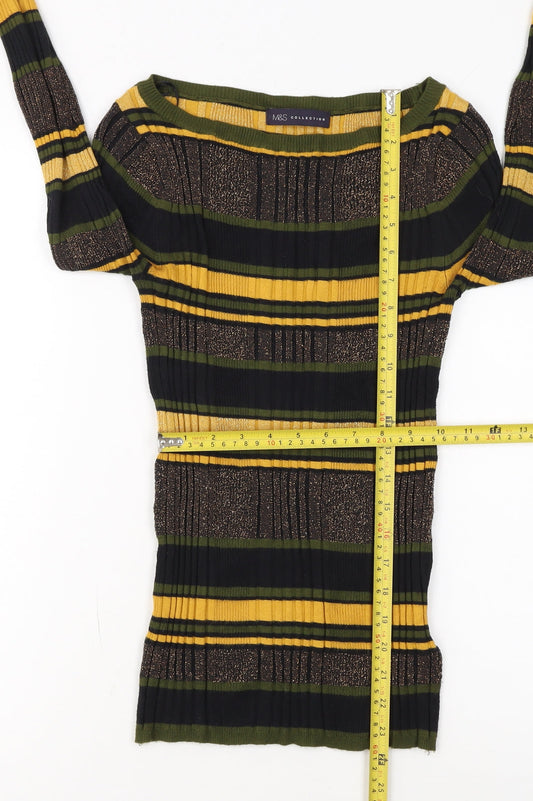 Marks and Spencer Womens Multicoloured Striped Boat Neck Jumper Size 8