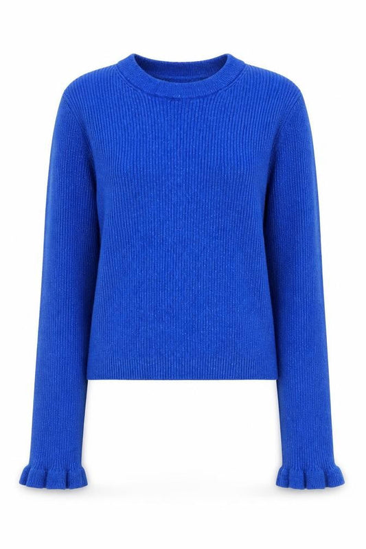 Bershka Women Blue Ruffle Sleeve Knit Pullover Jumper Size 12