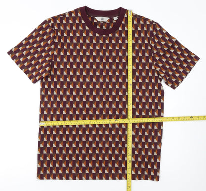 Next Men's Geometric Print Burgundy Short Sleeve Crew Neck T-Shirt M