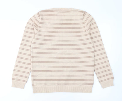 BHS Women Beige Striped Cotton Crew Neck Jumper Size 10