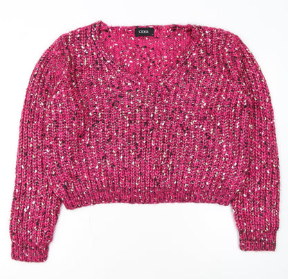 Cider Women Pink L Chunky Knit V-Neck Pullover Jumper