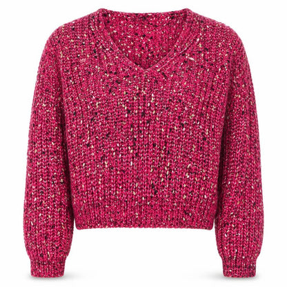 Cider Women Pink L Chunky Knit V-Neck Pullover Jumper