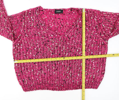Cider Women Pink L Chunky Knit V-Neck Pullover Jumper