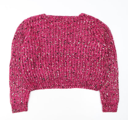 Cider Women Pink L Chunky Knit V-Neck Pullover Jumper