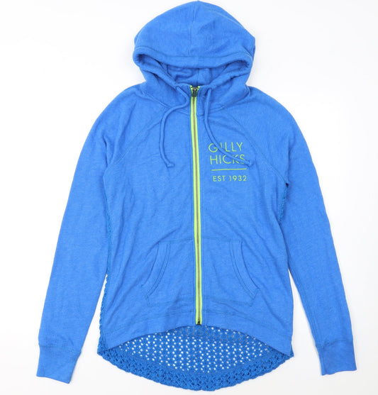 Gilly Hicks Women Blue Full Zip Hoodie Size M Crochet Back Cotton Blend