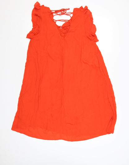 River Island Women’s Orange Ruffle Tie Back Sleeveless Shift Dress UK 10
