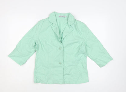 Emreco Women Mint Green Linen Blend Blazer Jacket UK 10 Classic 3/4 Sleeve