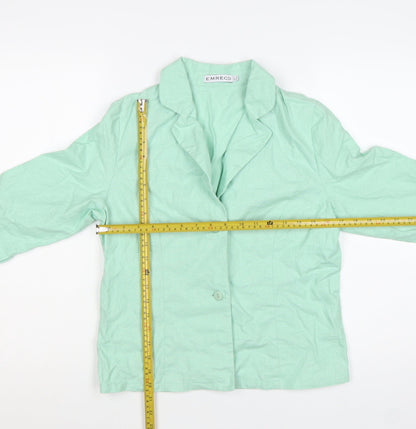 Emreco Women Mint Green Linen Blend Blazer Jacket UK 10 Classic 3/4 Sleeve