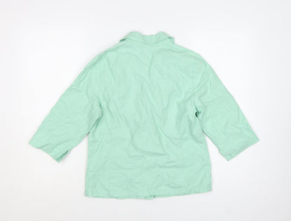 Emreco Women Mint Green Linen Blend Blazer Jacket UK 10 Classic 3/4 Sleeve