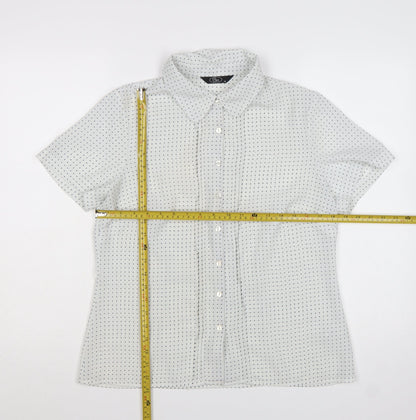Bm Womens White Polka Dot Short Sleeve Button-Up Blouse Size 14