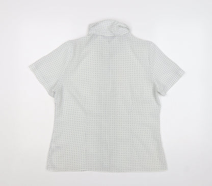 Bm Womens White Polka Dot Short Sleeve Button-Up Blouse Size 14