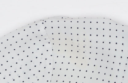 Bm Womens White Polka Dot Short Sleeve Button-Up Blouse Size 14