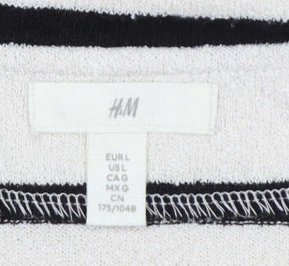 H&M Women’s White Black Striped Collared Short Sleeve T-Shirt Size L