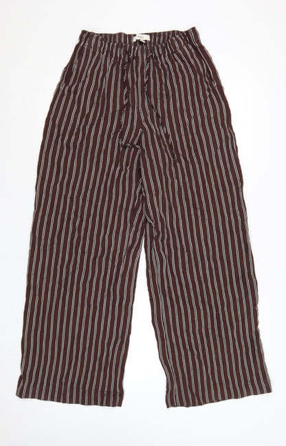 Marks and Spencer Women Brown Striped Wide-Leg Trousers Size 8 Regular