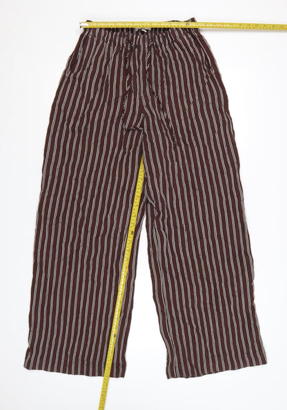 Marks and Spencer Women Brown Striped Wide-Leg Trousers Size 8 Regular