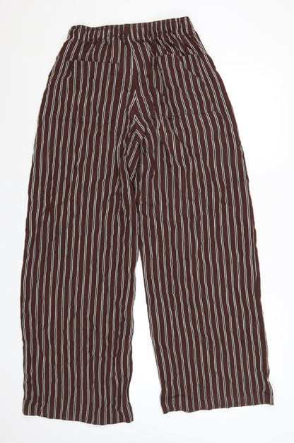 Marks and Spencer Women Brown Striped Wide-Leg Trousers Size 8 Regular