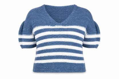 Next Women Blue White Striped V-Neck Knit Jumper XL