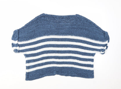 Next Women Blue White Striped V-Neck Knit Jumper XL