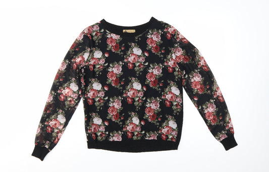 Katsumi Womens Black Floral Acrylic Pullover Jumper S