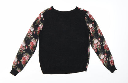 Katsumi Womens Black Floral Acrylic Pullover Jumper S