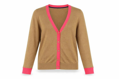 White Stuff Women Brown Cardigan UK 10 V-Neck Lightweight Knit