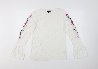 Dorothy Perkins Women's White Floral Embroidered Jumper UK 12